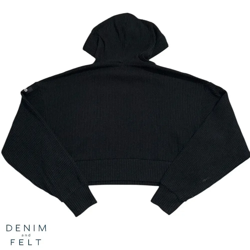 Alo Yoga Muse Hoodie Black Cropped Ribbed Lounge Sweatshirt XS Soft Plush Studio